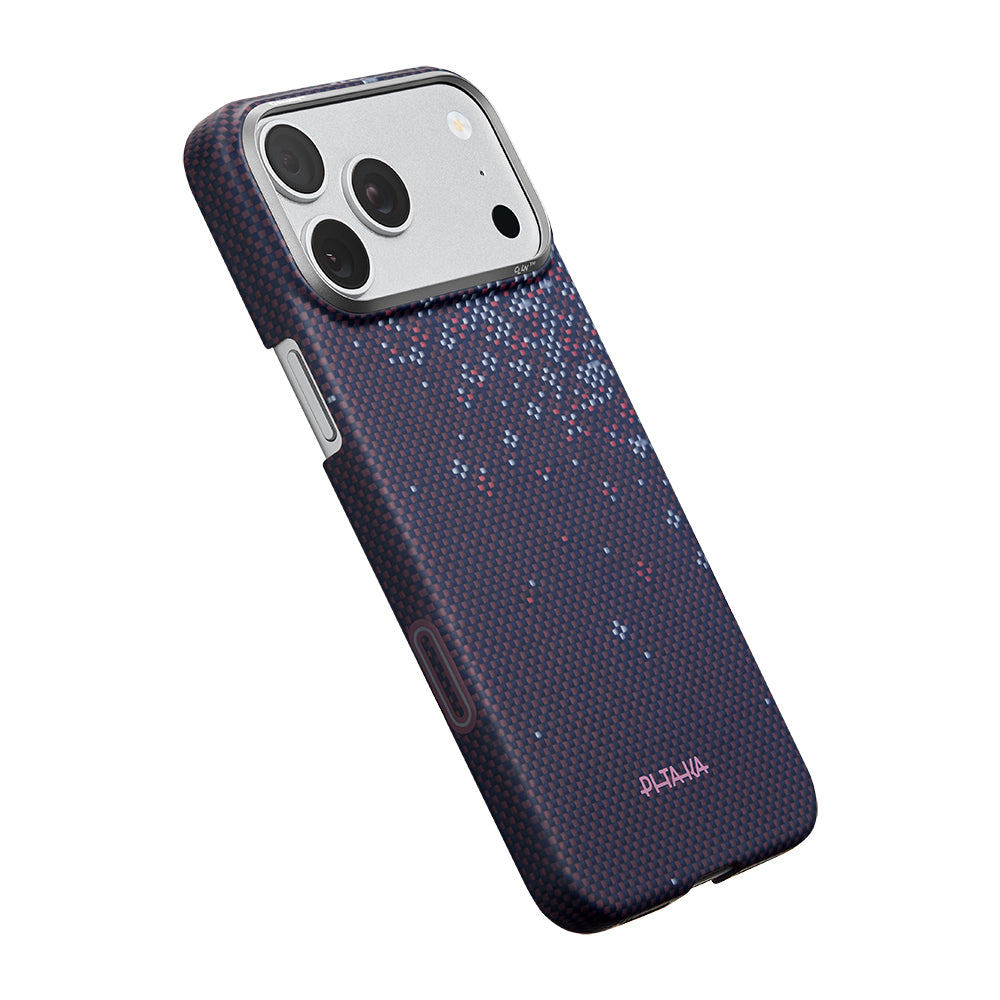 Apple iPhone 17 Pro Kılıf M-safe Şarj Özellikli Aramid Karbon Fiber Pitaka Sakura Hours Serisi Kapak