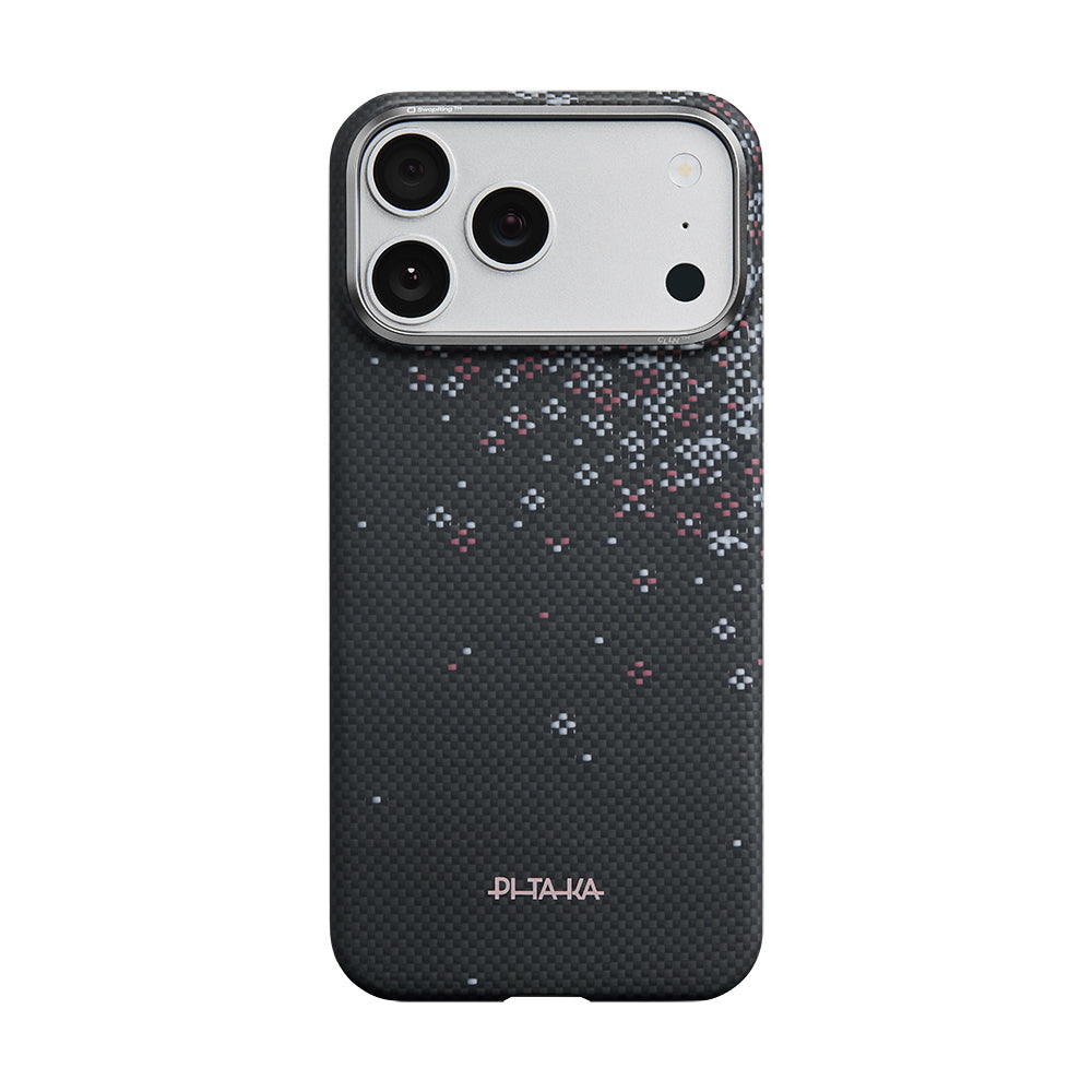 Apple iPhone 17 Pro Kılıf M-safe Şarj Özellikli Aramid Karbon Fiber Pitaka Sakura Hours Serisi Kapak