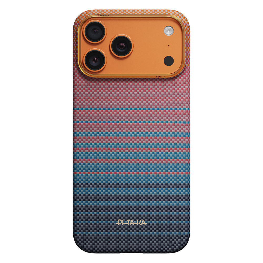 Apple iPhone 17 Pro Kılıf M-safe Şarj Özellikli Aramid Karbon Fiber Pitaka Sunset 2.0 California Dream Serisi Kapak