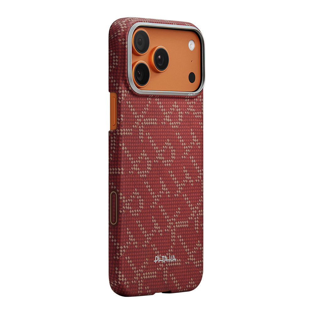 Apple iPhone 17 Pro Kılıf M-safe Şarj Özellikli Aramid Fiber Pitaka Tactile Woven Monogram Serisi Kapak