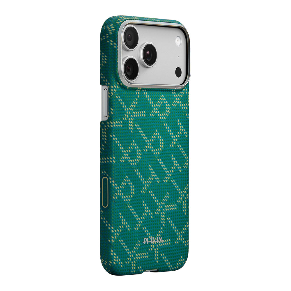 Apple iPhone 17 Pro Kılıf M-safe Şarj Özellikli Aramid Fiber Pitaka Tactile Woven Monogram Serisi Kapak