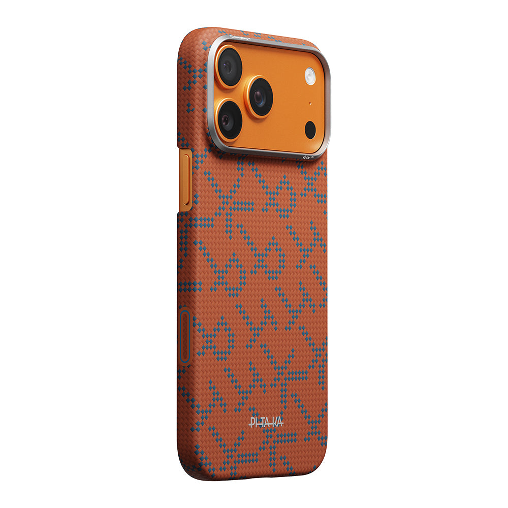 Apple iPhone 17 Pro Kılıf M-safe Şarj Özellikli Aramid Fiber Pitaka Tactile Woven Monogram Serisi Kapak