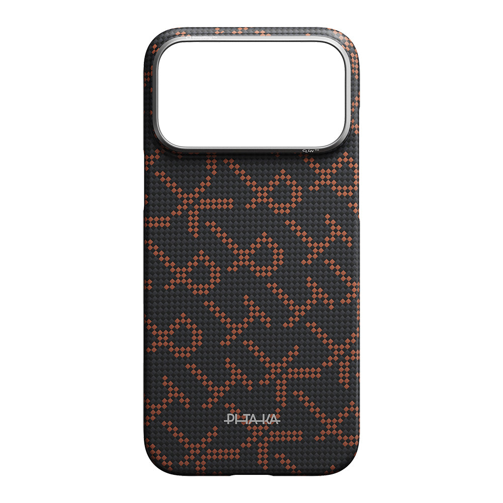 Apple iPhone 17 Pro Kılıf M-safe Şarj Özellikli Aramid Fiber Pitaka Tactile Woven Monogram Serisi Kapak