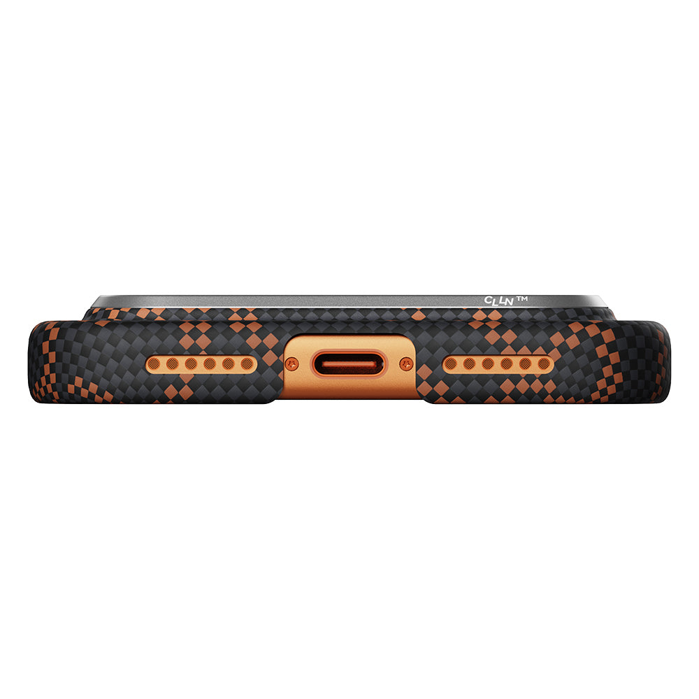 Apple iPhone 17 Pro Kılıf M-safe Şarj Özellikli Aramid Fiber Pitaka Tactile Woven Monogram Serisi Kapak
