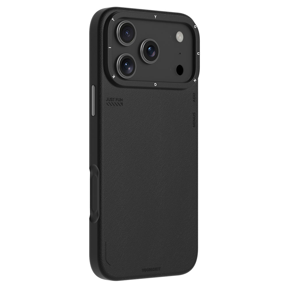 Apple iPhone 17 Pro Kılıf M-safe Şarj Özellikli Basit Mat Deri Desenli Youngkit Tech Fashion Serisi Kapak Siyah