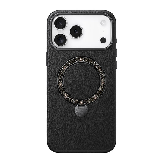 Apple iPhone 17 Pro Kılıf M-safe Şarj Özellikli Deri Tasarımlı Standlı Pynana Dancing Circle Luxury Serisi Kapak