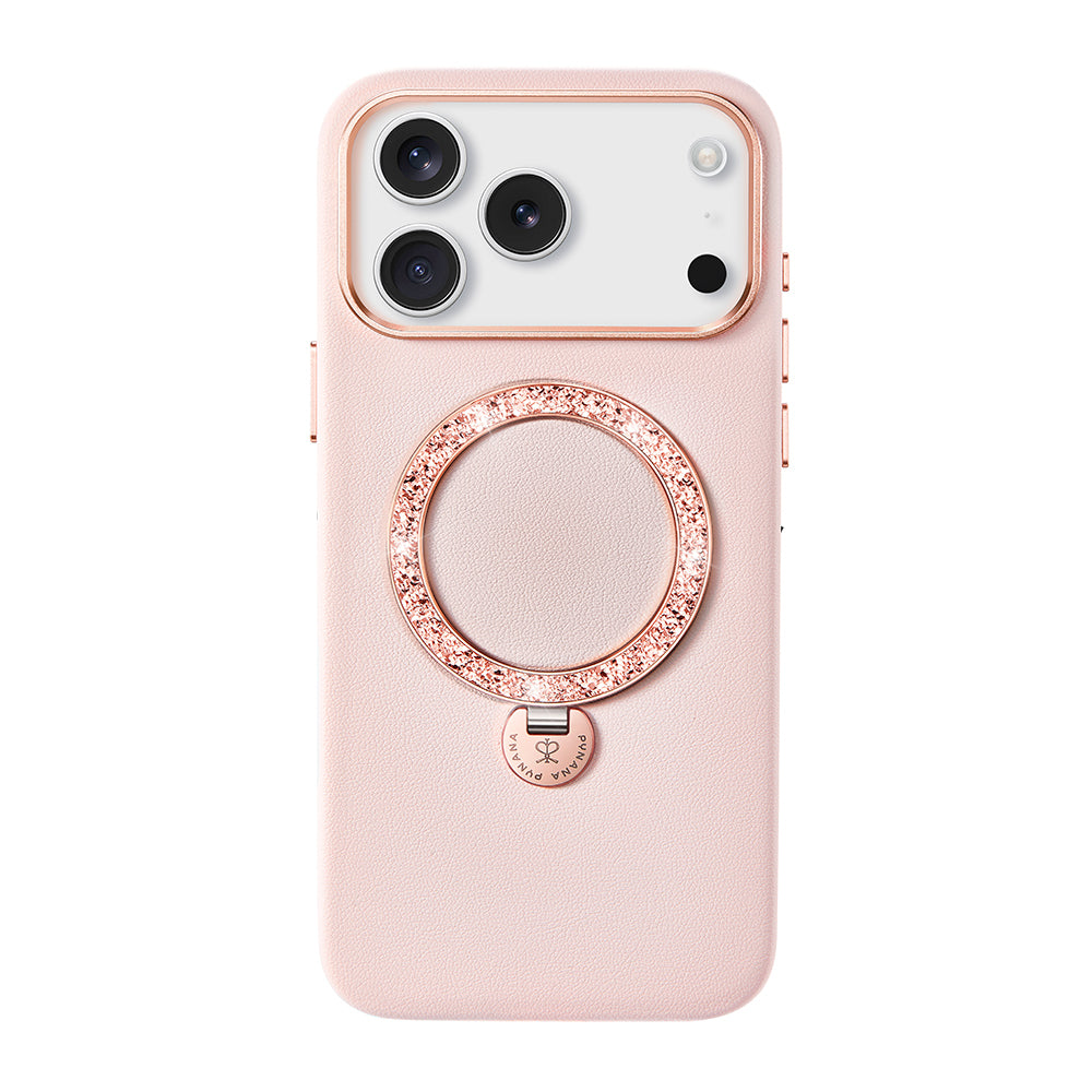 Apple iPhone 17 Pro Kılıf M-safe Şarj Özellikli Deri Tasarımlı Standlı Pynana Dancing Circle Luxury Serisi Kapak