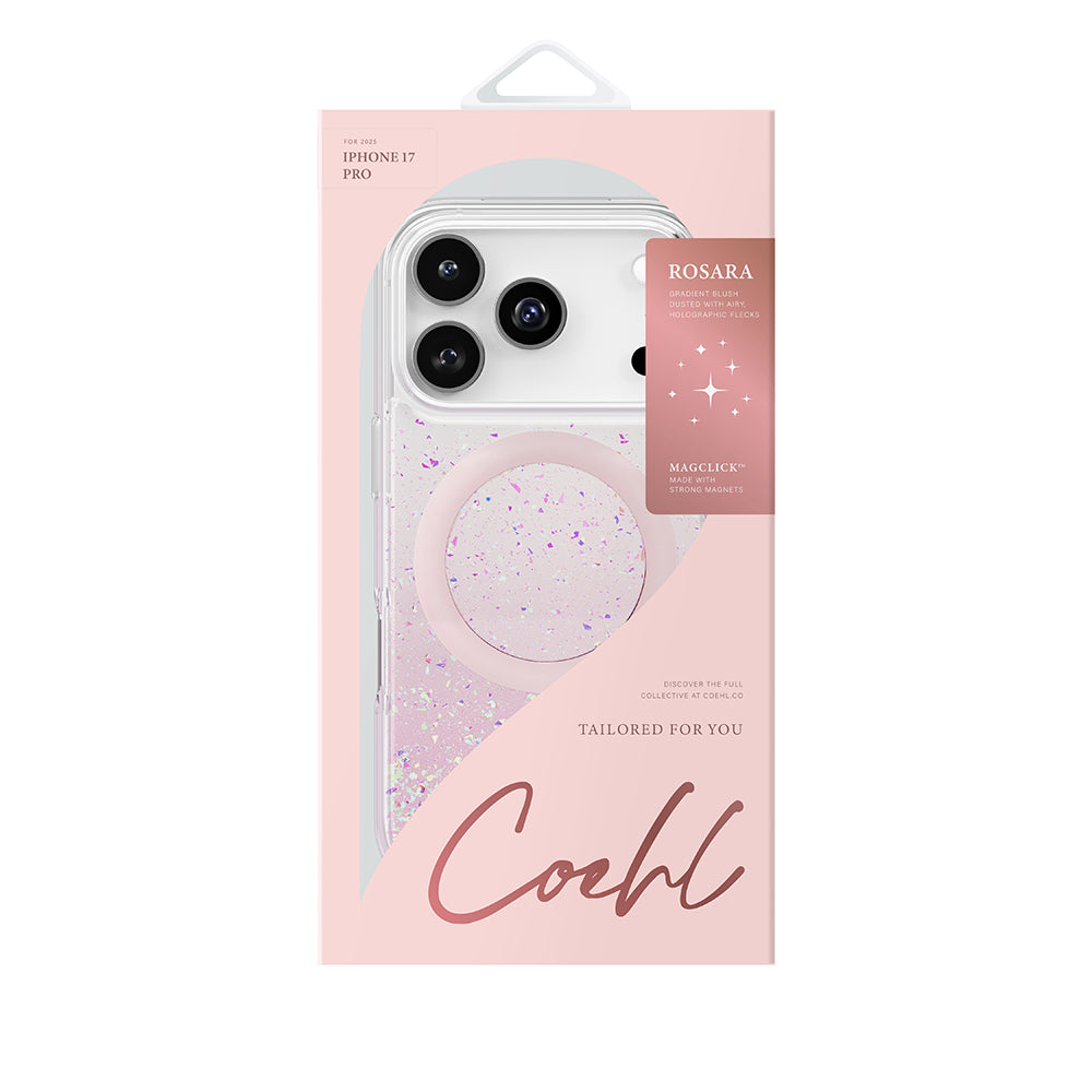 Apple iPhone 17 Pro Kılıf M-safe Şarj Özellikli Hologram Parçalı Coehl Rosara Kapak Pembe
