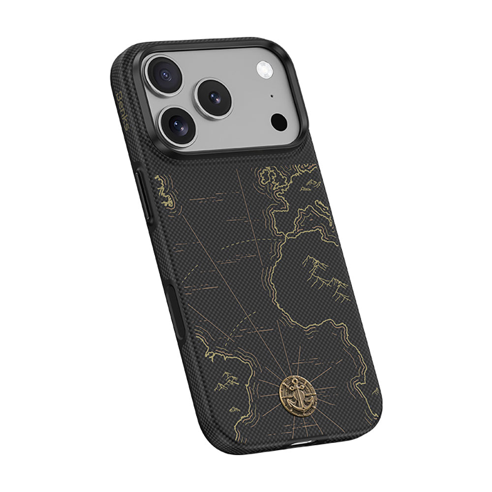 Apple iPhone 17 Pro Kılıf M-safe Şarj Özellikli Karbon Fiber Tasarımlı Benks ArmorEdge Air Navigator Kevlar Kapak