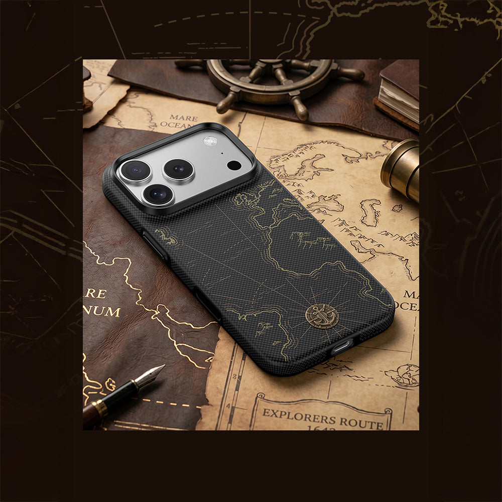 Apple iPhone 17 Pro Kılıf M-safe Şarj Özellikli Karbon Fiber Tasarımlı Benks ArmorEdge Air Navigator Kevlar Kapak
