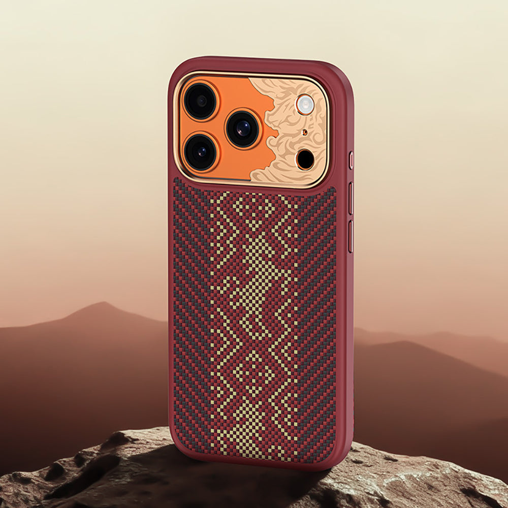 Apple iPhone 17 Pro Kılıf M-safe Şarj Özellikli Karbon Fiber Tasarımlı Benks Knight ArmorPro Kevlar Kapak