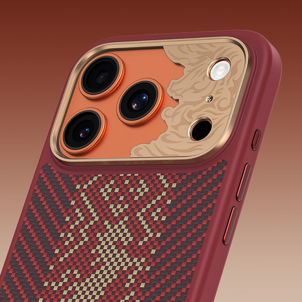 Apple iPhone 17 Pro Kılıf M-safe Şarj Özellikli Karbon Fiber Tasarımlı Benks Knight ArmorPro Kevlar Kapak