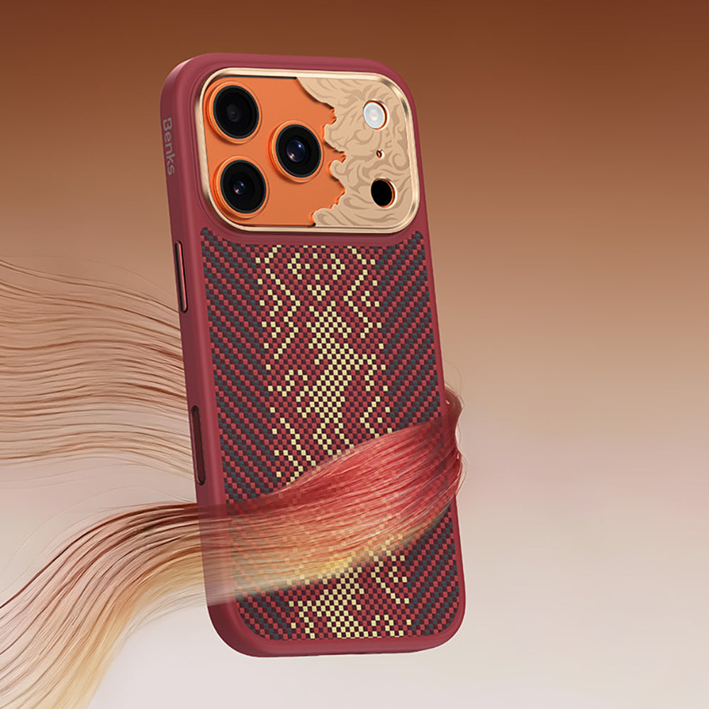 Apple iPhone 17 Pro Kılıf M-safe Şarj Özellikli Karbon Fiber Tasarımlı Benks Knight ArmorPro Kevlar Kapak