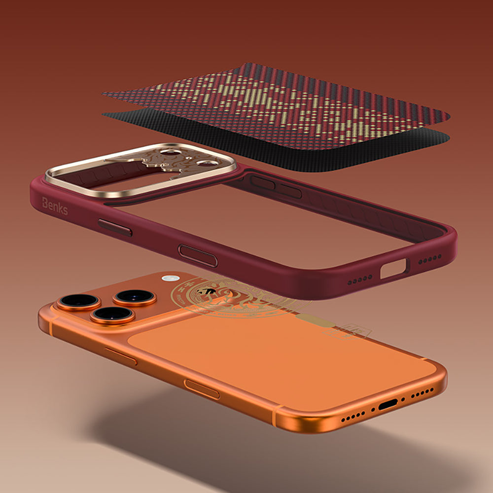 Apple iPhone 17 Pro Kılıf M-safe Şarj Özellikli Karbon Fiber Tasarımlı Benks Knight ArmorPro Kevlar Kapak