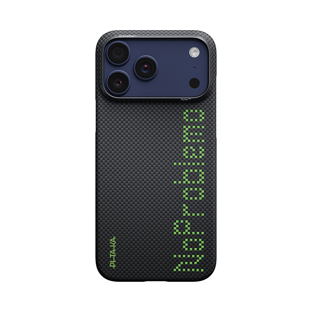 Apple iPhone 17 Pro Kılıf M-safe Şarj Özellikli Lumintex Teknolojili Fosforlu Aramid Fiber Pitaka Tactile Woven Aries Serisi Kapak
