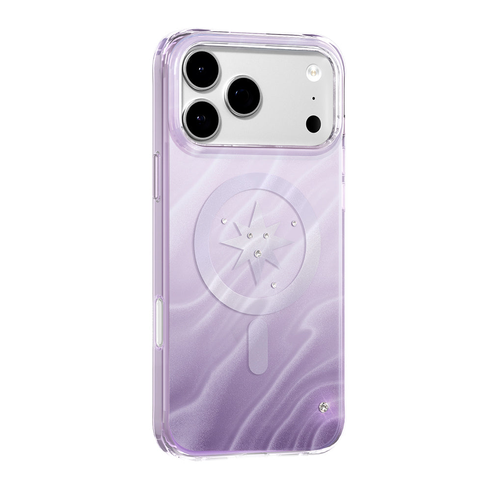 Apple iPhone 17 Pro Kılıf M-Safe Şarj Özellikli Orjinal Swarovski Taşlı Zore Paris Rovix Sert PC Kapak