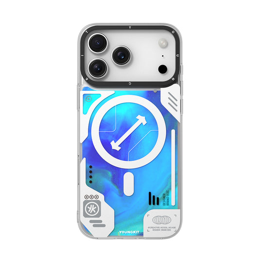 Apple iPhone 17 Pro Kılıf M-safe Şarj Özellikli Parlak Kumlu Sıvılı Tasarımlı Galaxy Fantasy Serisi Kapak Turuncu