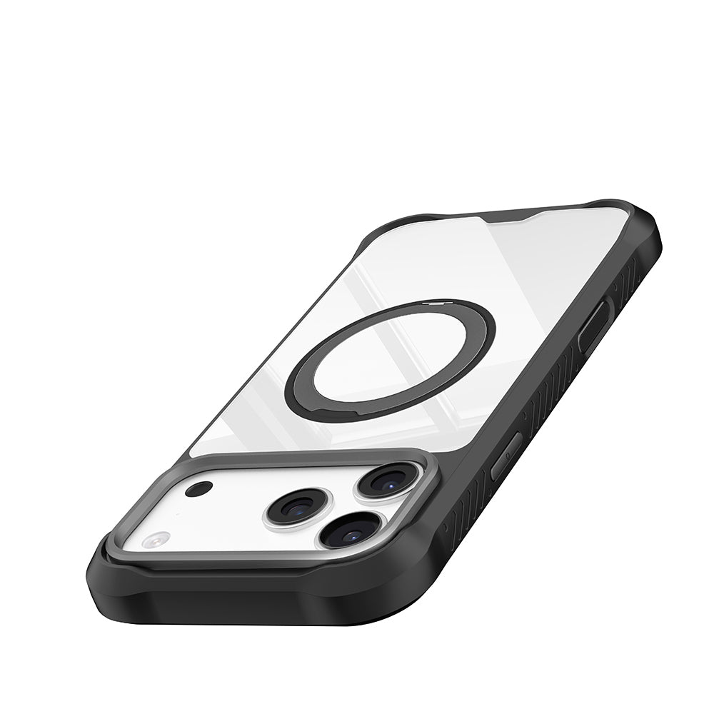 Apple iPhone 17 Pro Kılıf M-safe Şarj Özellikli Parmak Ring Standlı Airbag Tasarımlı Mutural Obsidian Serisi Kapak Siyah