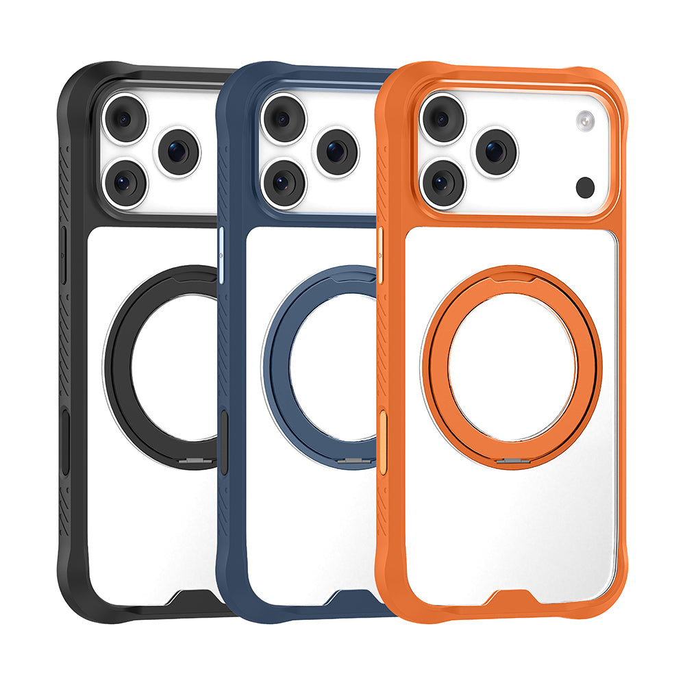 Apple iPhone 17 Pro Kılıf M-safe Şarj Özellikli Parmak Ring Standlı Airbag Tasarımlı Mutural Obsidian Serisi Kapak Siyah