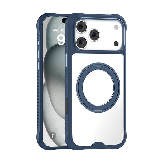 Apple iPhone 17 Pro Kılıf M-safe Şarj Özellikli Parmak Ring Standlı Airbag Tasarımlı Mutural Obsidian Serisi Kapak Lacivert