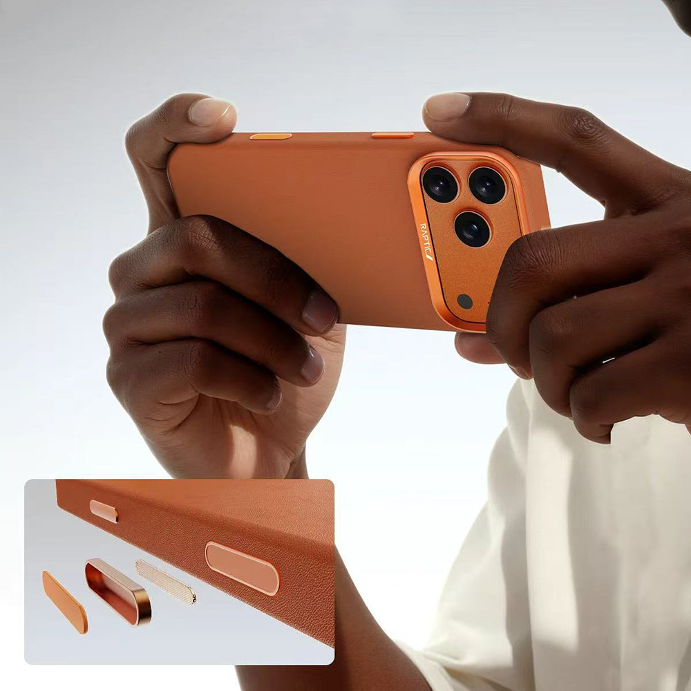 Apple iPhone 17 Pro Kılıf M-Safe Şarj Özellikli Polimerik Deri Raptic Urban Nano Kapak Turuncu