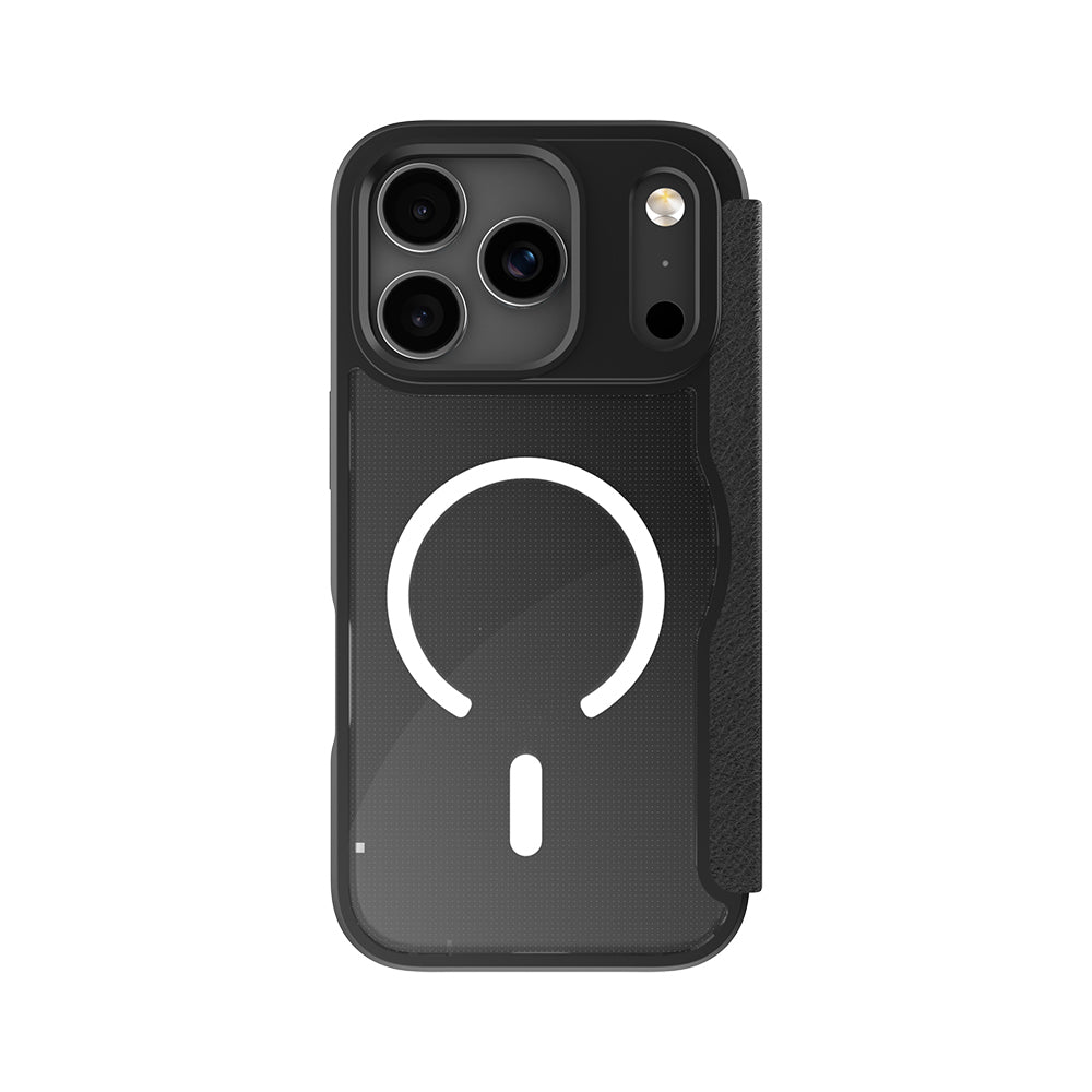 Apple iPhone 17 Pro Kılıf M-Safe Şarj Özellikli Raptic Air Folio Şeffaf Kartlıklı Kapaklı Kılıf Siyah