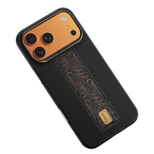Apple iPhone 17 Pro Kılıf M-safe Şarj Özellikli Raptic Aramid Dual Rise Serisi 24 Ayar Altın Kaplamalı Karbon Kapak