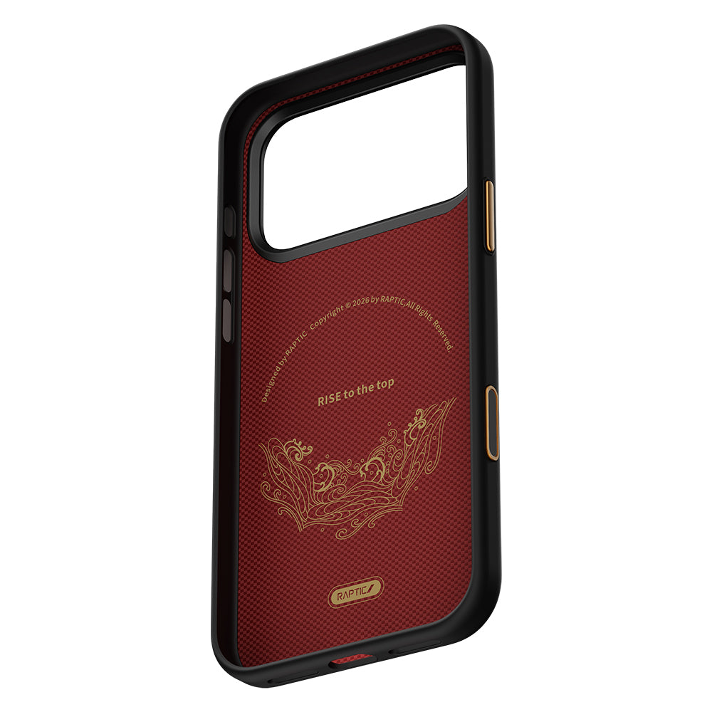 Apple iPhone 17 Pro Kılıf M-safe Şarj Özellikli Raptic Aramid Dual Rise Serisi 24 Ayar Altın Kaplamalı Karbon Kapak