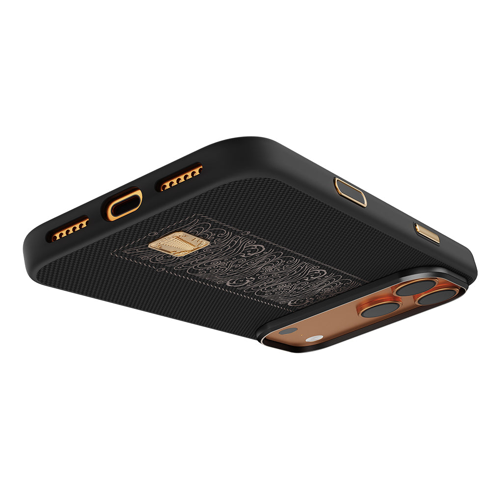 Apple iPhone 17 Pro Kılıf M-safe Şarj Özellikli Raptic Aramid Dual Rise Serisi 24 Ayar Altın Kaplamalı Karbon Kapak