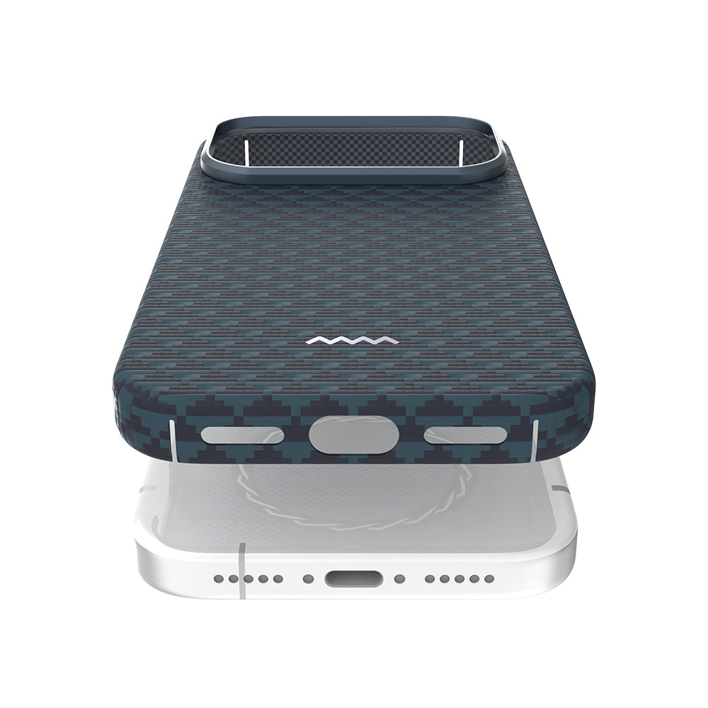 Apple iPhone 17 Pro Kılıf M-safe Şarj Özellikli Raptic Aramid Skin Origin Serisi Kapak Lacivert