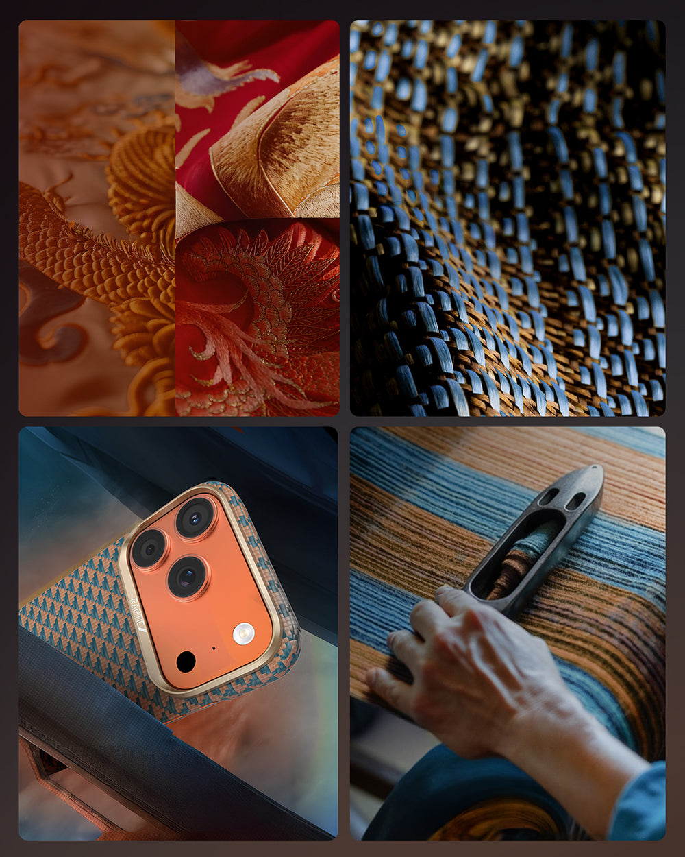 Apple iPhone 17 Pro Kılıf M-safe Şarj Özellikli Raptic Aramid Skin Origin Serisi Kapak Gold-Mavi