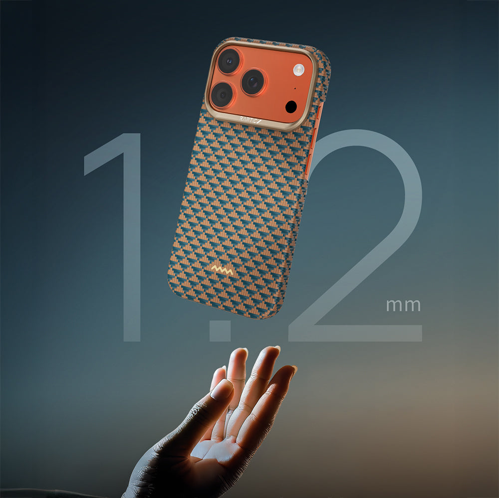 Apple iPhone 17 Pro Kılıf M-safe Şarj Özellikli Raptic Aramid Skin Origin Serisi Kapak Gold-Mavi