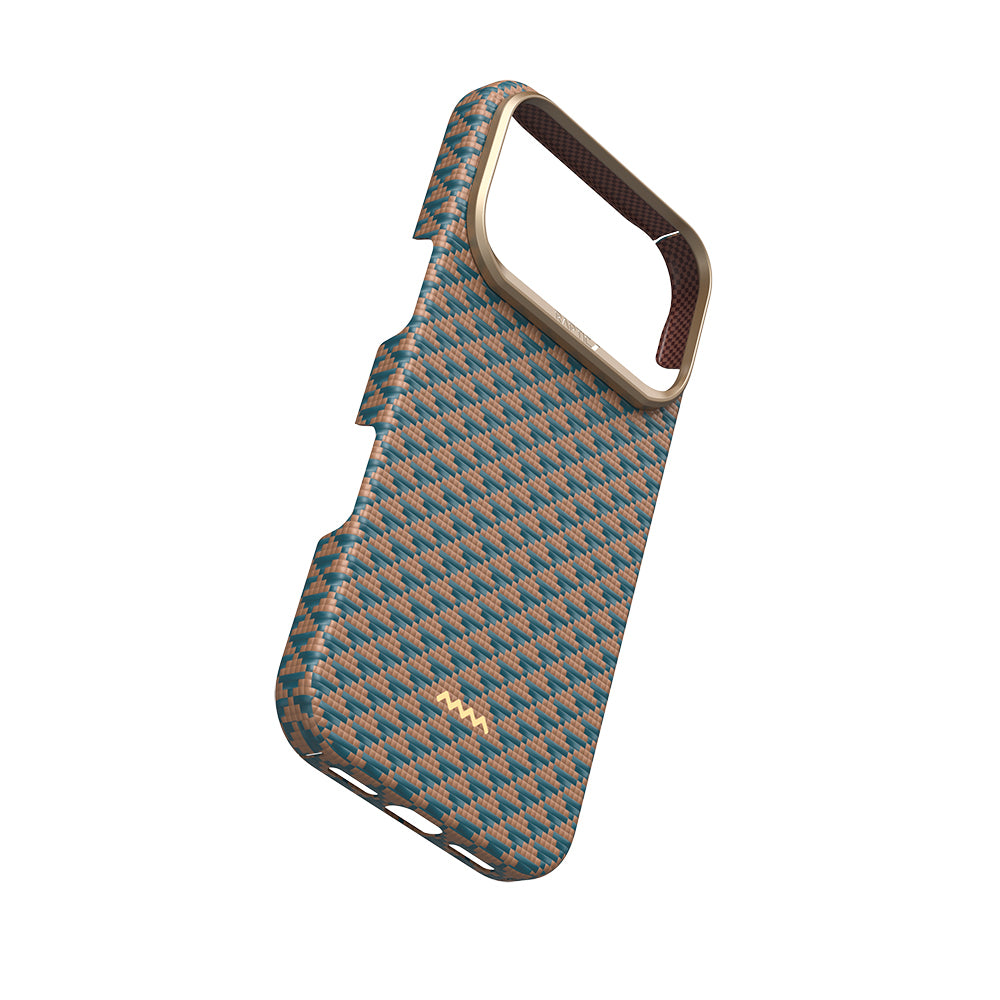 Apple iPhone 17 Pro Kılıf M-safe Şarj Özellikli Raptic Aramid Skin Origin Serisi Kapak Gold-Mavi