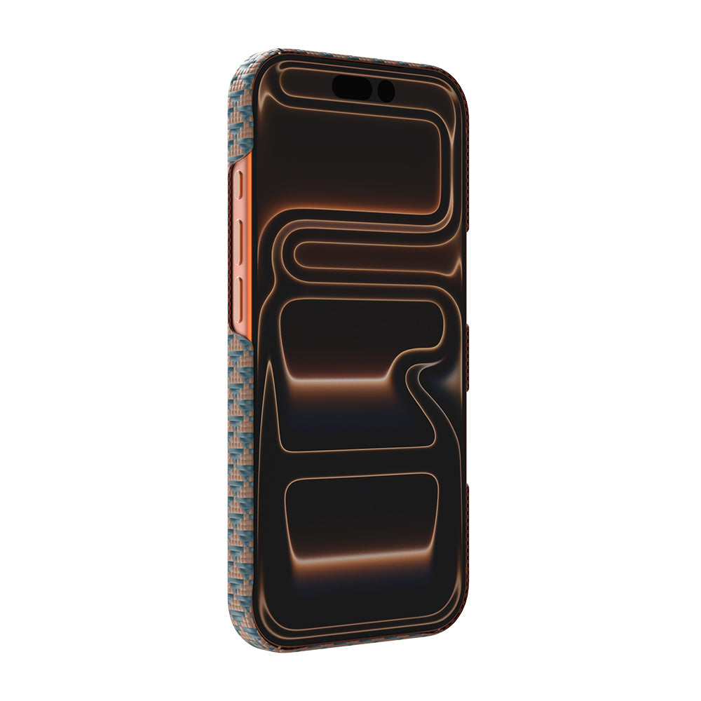 Apple iPhone 17 Pro Kılıf M-safe Şarj Özellikli Raptic Aramid Skin Origin Serisi Kapak Gold-Mavi