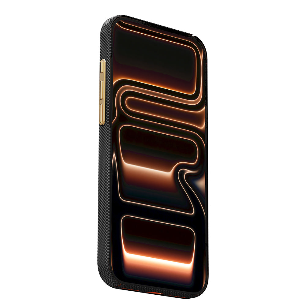 Apple iPhone 17 Pro Kılıf M-safe Şarj Özellikli Raptic Aramid Skin Rise Serisi 24 Ayar Altın Kaplamalı Karbon Kapak
