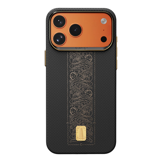 Apple iPhone 17 Pro Kılıf M-safe Şarj Özellikli Raptic Aramid Skin Rise Serisi 24 Ayar Altın Kaplamalı Karbon Kapak