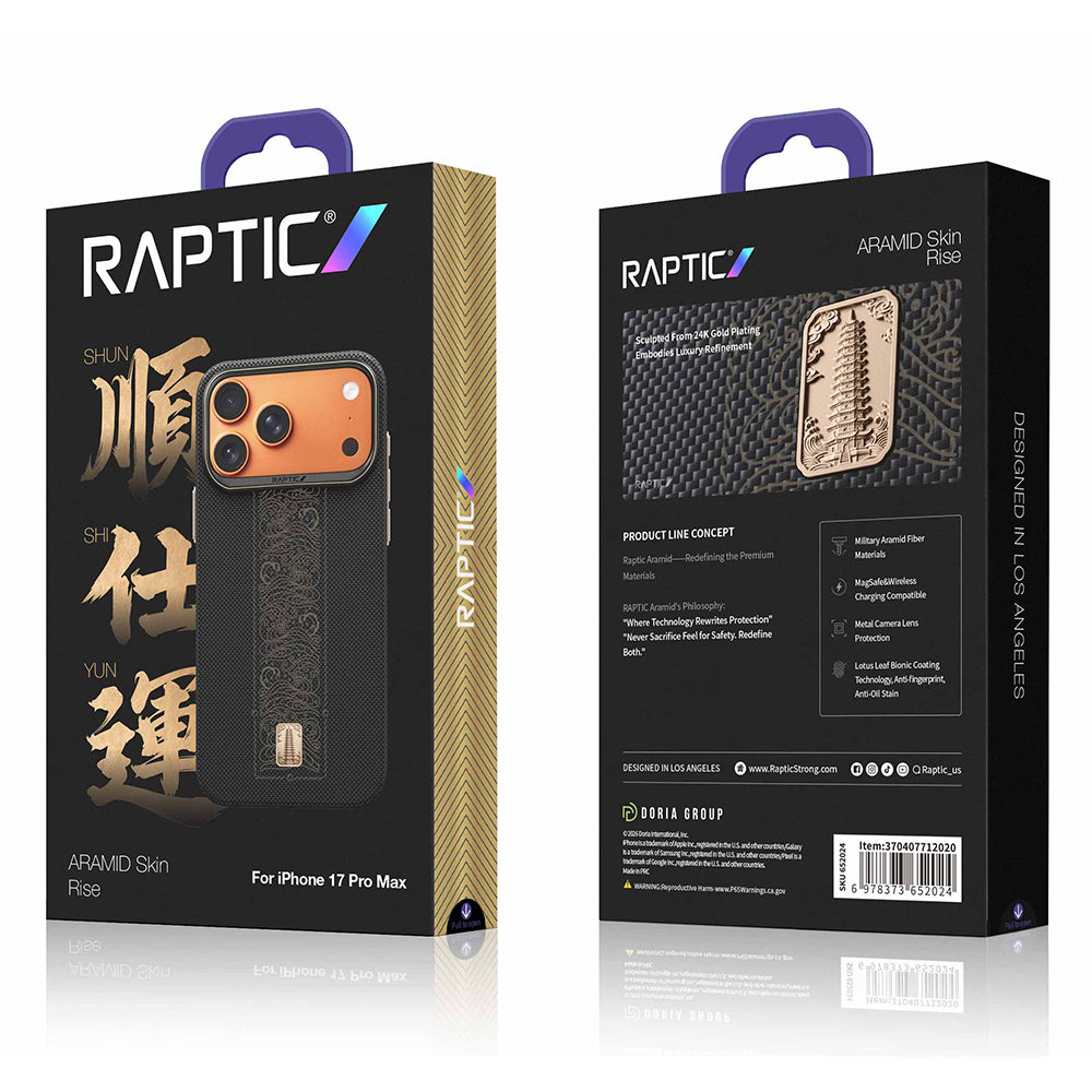 Apple iPhone 17 Pro Kılıf M-safe Şarj Özellikli Raptic Aramid Skin Rise Serisi 24 Ayar Altın Kaplamalı Karbon Kapak