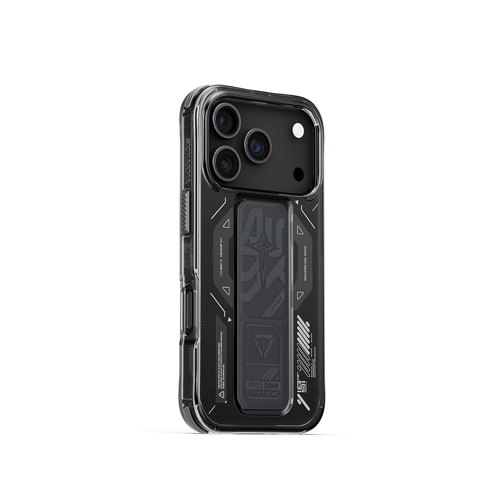 Apple iPhone 17 Pro Kılıf M-safe Şarj Özellikli Teknoloji Desenli Skinarma Helio Mag Charge Standlı Kapak Turuncu