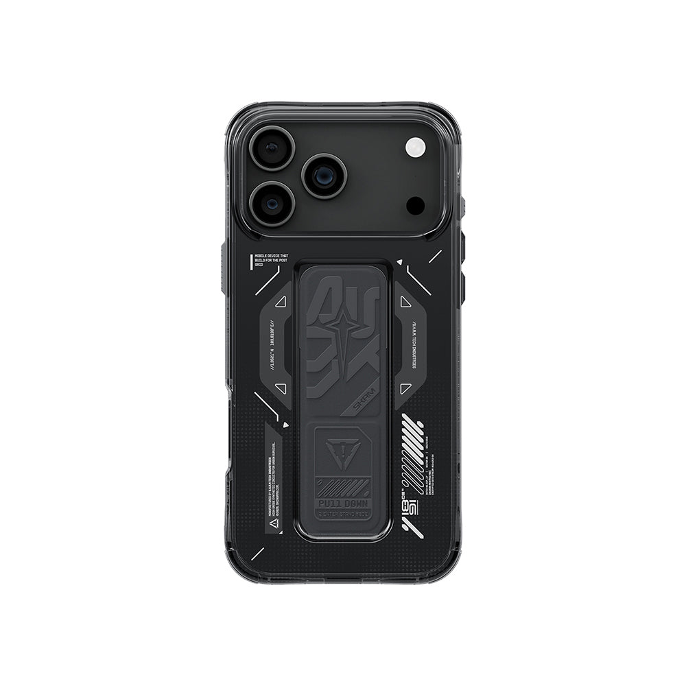 Apple iPhone 17 Pro Kılıf M-safe Şarj Özellikli Teknoloji Desenli Skinarma Helio Mag Charge Standlı Kapak Füme