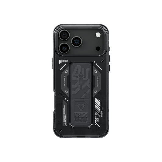 Apple iPhone 17 Pro Kılıf M-safe Şarj Özellikli Teknoloji Desenli Skinarma Helio Mag Charge Standlı Kapak Füme