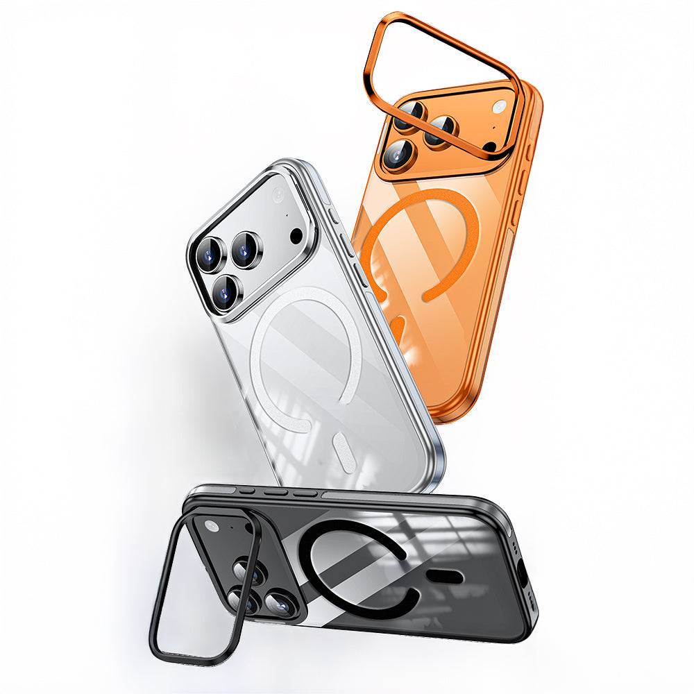 Apple iPhone 17 Pro Kılıf M-safe Şarj Özellikli Wlons Standlı Efsane Kapak Gümüş