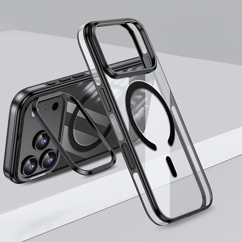 Apple iPhone 17 Pro Kılıf M-safe Şarj Özellikli Wlons Standlı Efsane Kapak Turuncu