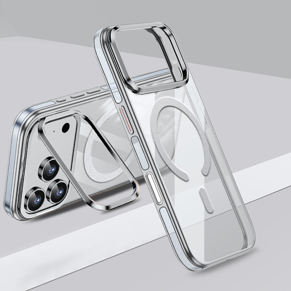 Apple iPhone 17 Pro Kılıf M-safe Şarj Özellikli Wlons Standlı Efsane Kapak Gümüş