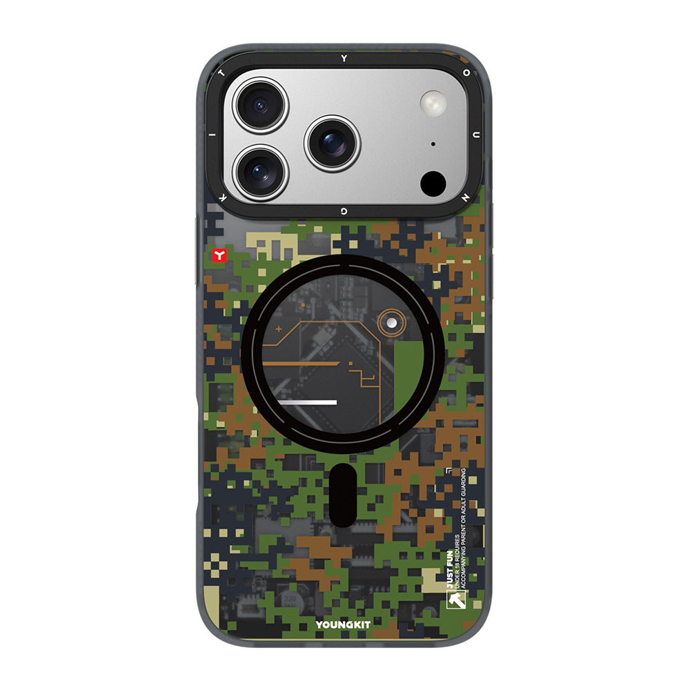 Apple iPhone 17 Pro Kılıf M-Safe Şarj Özellikli Youngkit Camouflage Sykell Serisi Kapak