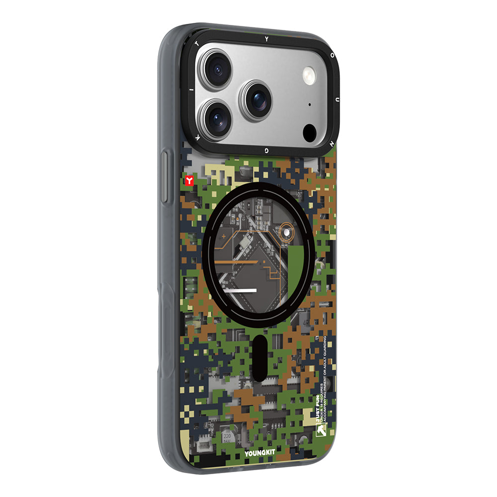 Apple iPhone 17 Pro Kılıf M-Safe Şarj Özellikli Youngkit Camouflage Sykell Serisi Kapak