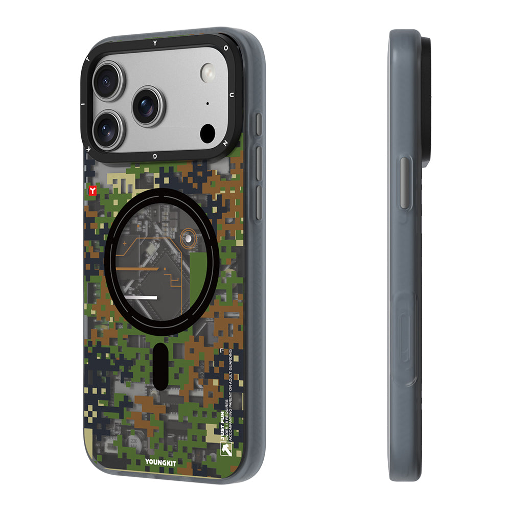 Apple iPhone 17 Pro Kılıf M-Safe Şarj Özellikli Youngkit Camouflage Sykell Serisi Kapak