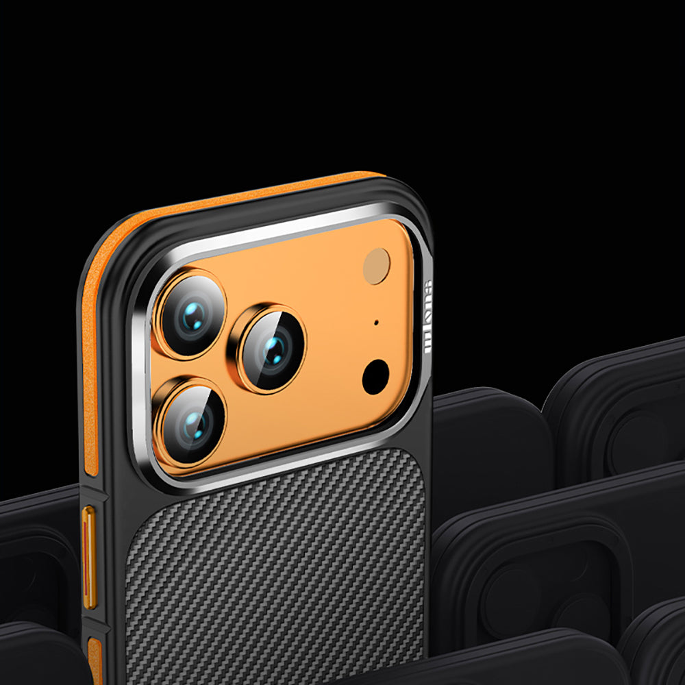 Apple iPhone 17 Pro Kılıf Mat Transparan Karbon Fiber Görünümlü Wlons Marin Kapak Turuncu