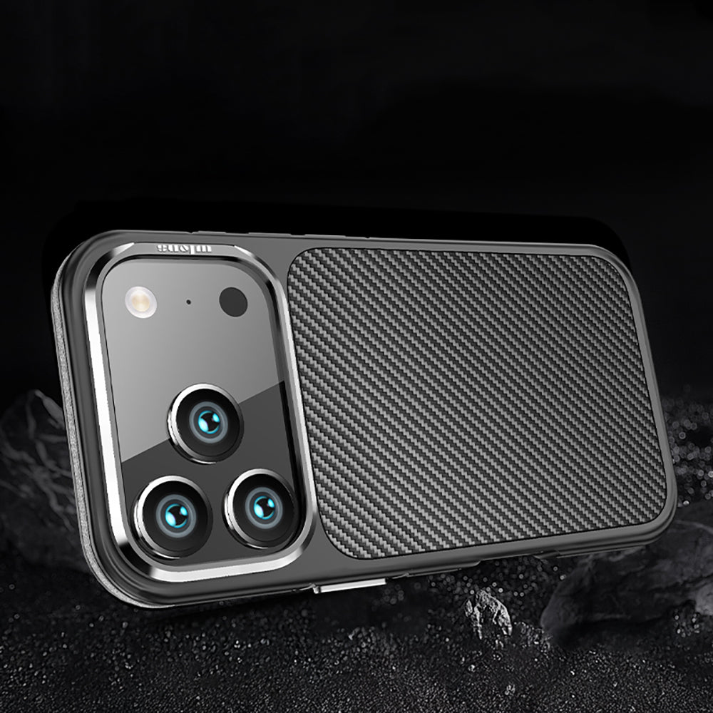 Apple iPhone 17 Pro Kılıf Mat Transparan Karbon Fiber Görünümlü Wlons Marin Kapak Turuncu