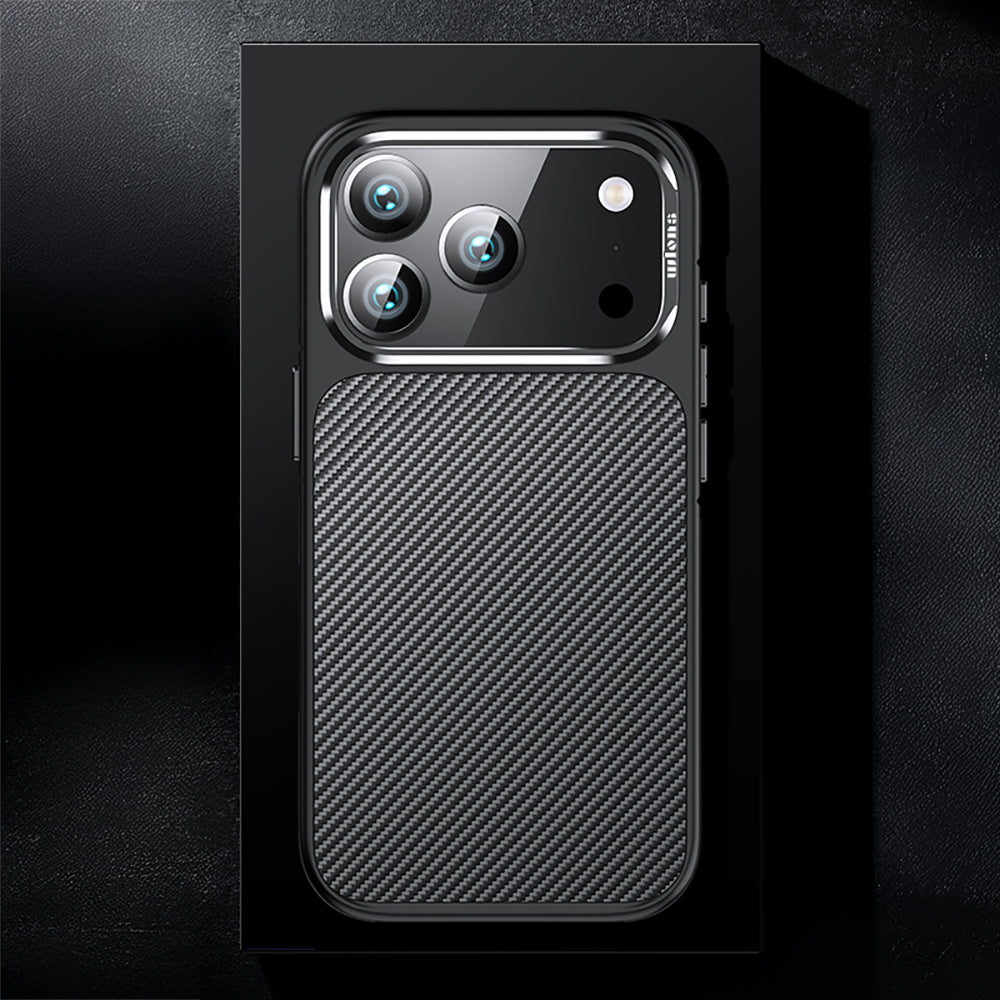 Apple iPhone 17 Pro Kılıf Mat Transparan Karbon Fiber Görünümlü Wlons Marin Kapak Turuncu