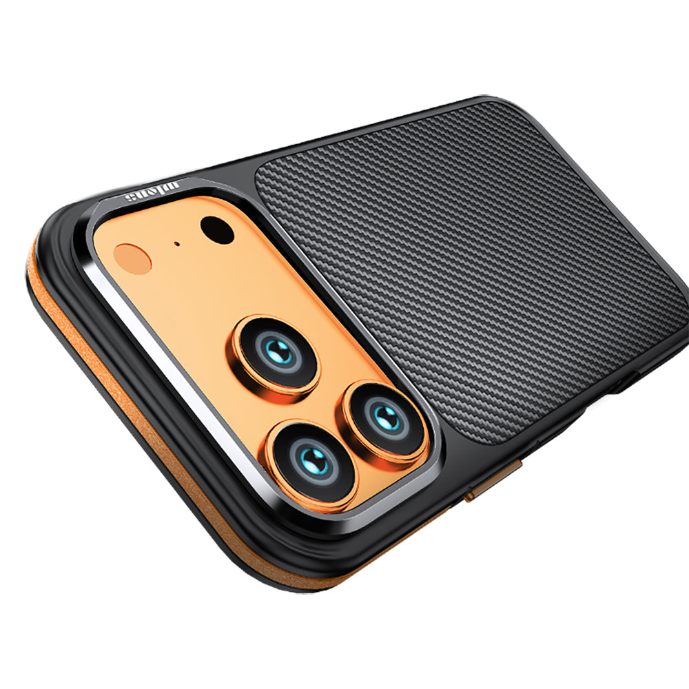 Apple iPhone 17 Pro Kılıf Mat Transparan Karbon Fiber Görünümlü Wlons Marin Kapak Siyah